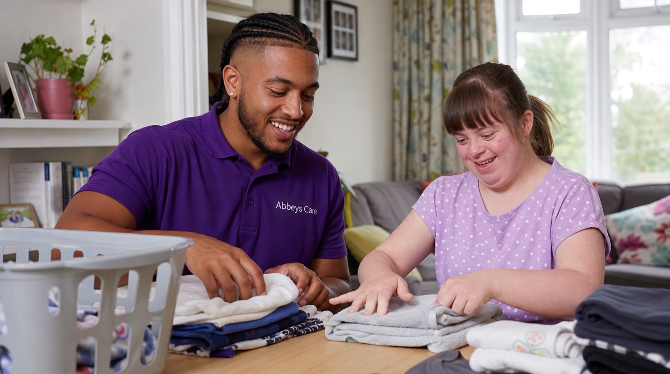 Abbeys Care support worker helping a young woman build everyday independence at home